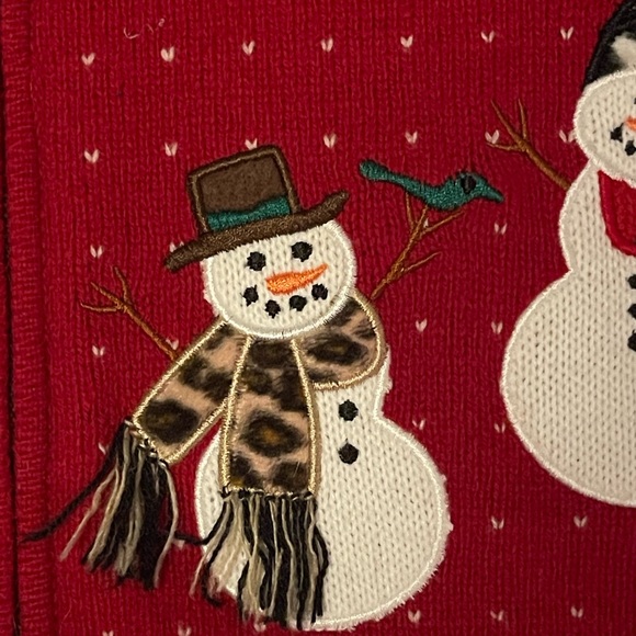 Charter Club Red Lambs Wool Vest Women’s Size L Holiday Snowmen Classic Warmth - Picture 6 of 7